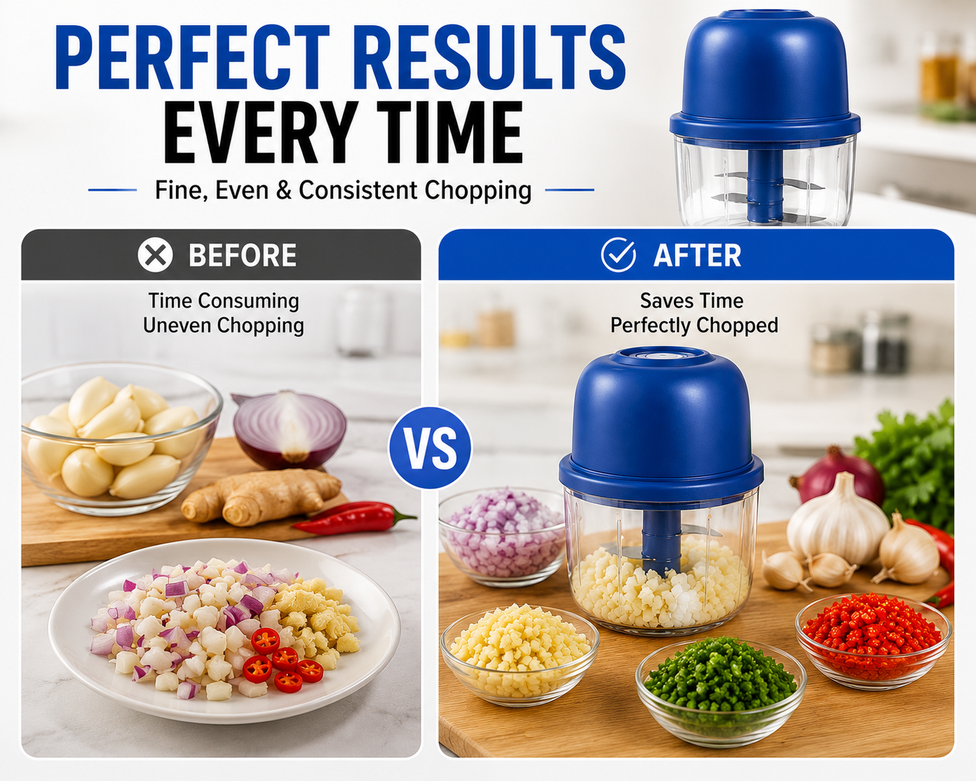 Mini Electric Garlic Chopper - 4 Blades High RPM Gear Rotation Strong Motor